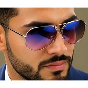 Sunglasses Blue Purple Ombre Lens Silver Frame Fashion Shades Silver Frame Gafas